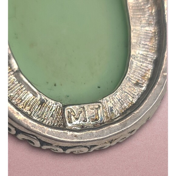 VTG Signed MJ Marie Jennifer Silver Tone Green Stone Pendant Necklace Earrings - Picture 4 of 12